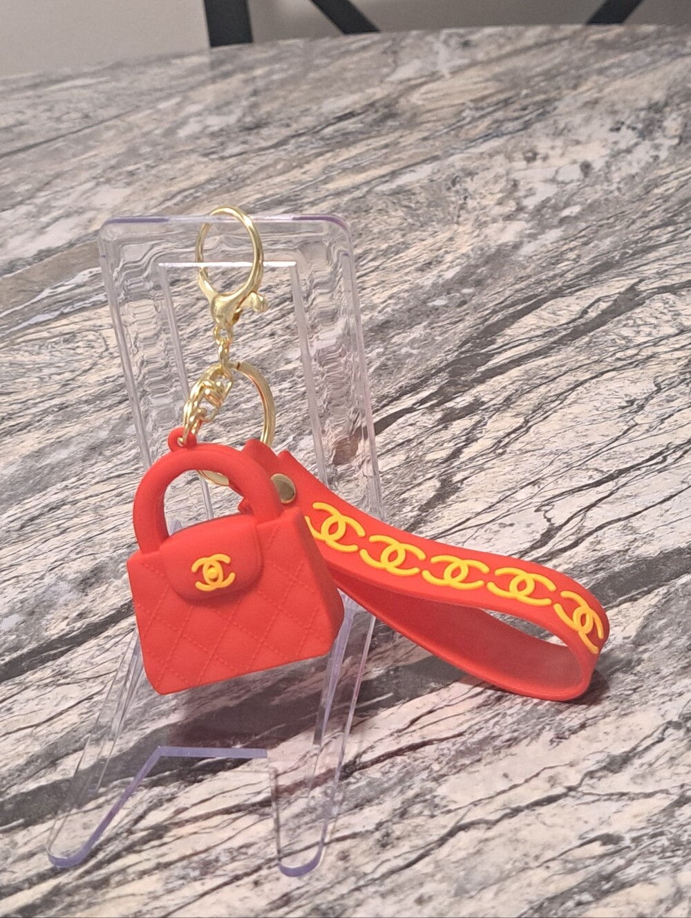Fashion Quilted Handbag Bag Charm/ Keychain with Logo Strap - Picture 4 of 4